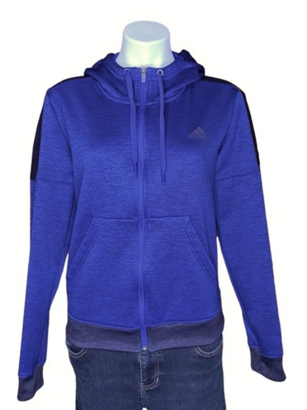 ADIDAS Full Zip Hooded Sweatshirt Heather Blue Long Sleeve Size Medium